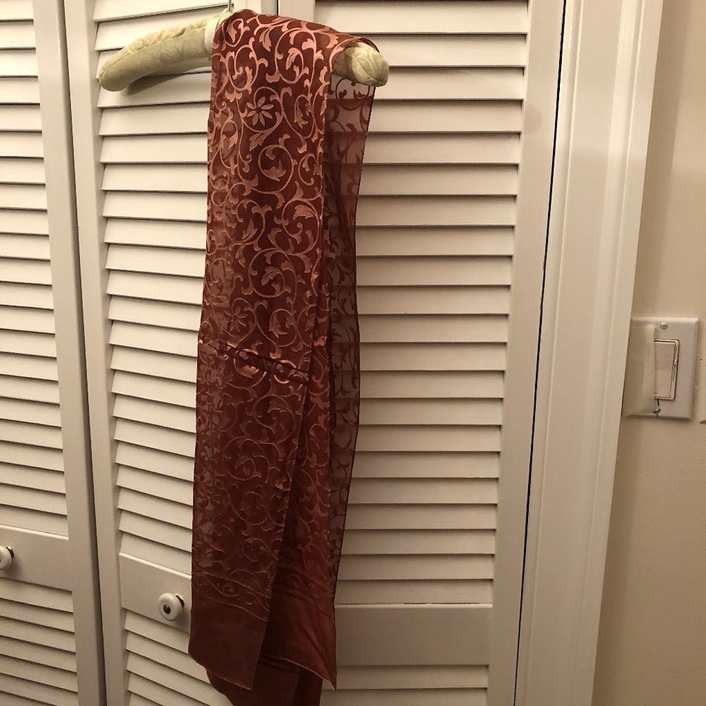Honey Salmon long scarf, flowery shiny motives, 62
